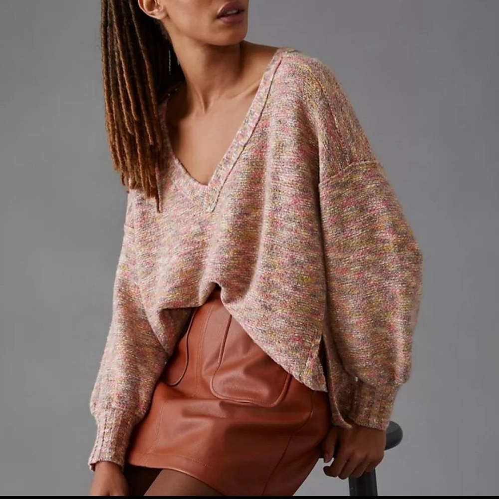 Anthropologie Multicolor Pastel V-Neck Sweater